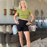 Casual Chic Olive Scoop Neck Crop Tops Tee